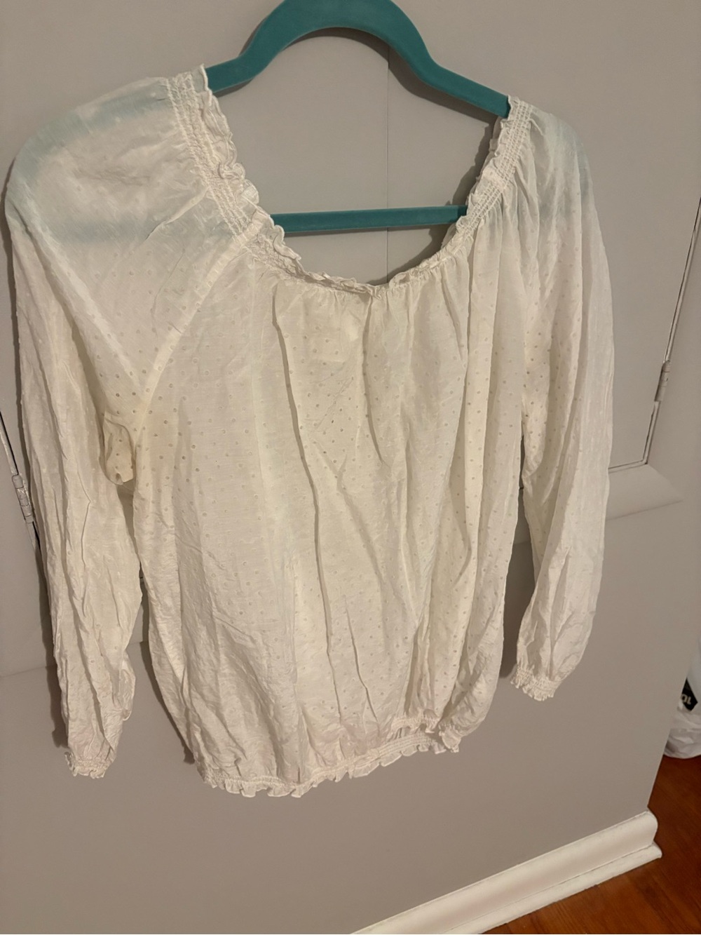 White Women's Peasant Blouse - Lightweight Long Sleeve Top